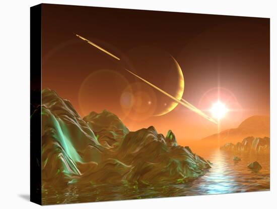 Computer Artwork of Titan's Surface And Saturn-Julian Baum-Premier Image Canvas