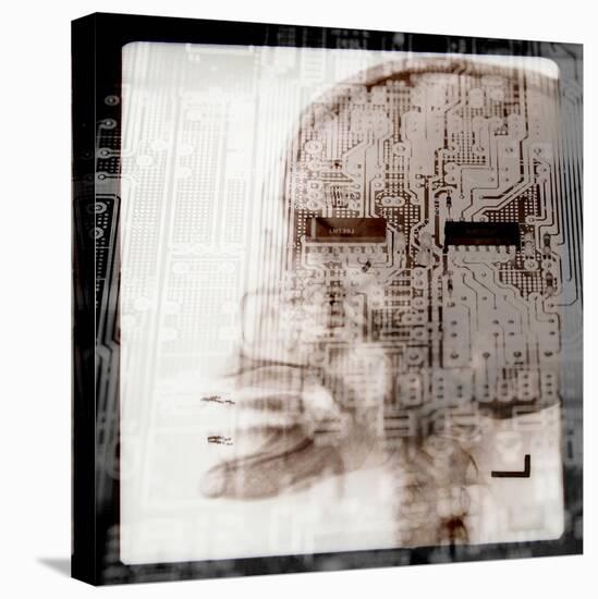 Computer Circuitry Superimposed on X-Ray of Person's Skull-null-Premier Image Canvas
