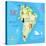 Concept Design Map of South American Continent with Animals Drawing in Funny Cartoon Style for Kids-Dunhill-Stretched Canvas