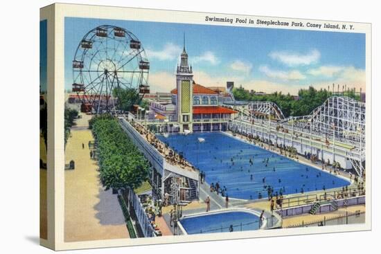 Coney Island, New York - Steeplechase Park Swimming Pool View-Lantern Press-Stretched Canvas