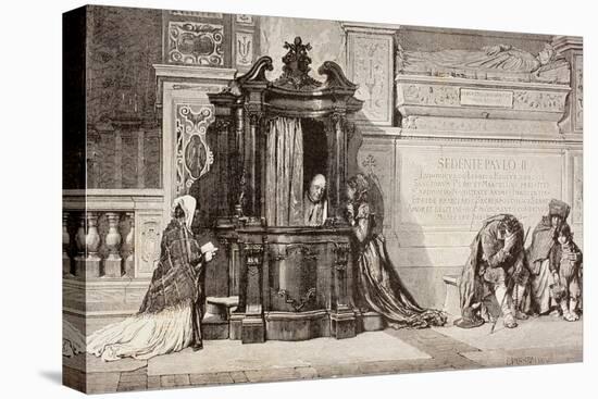 Confession in an Italian Catholic Church. 19th Century Illustration. from El Mundo Ilustrado,…-null-Premier Image Canvas