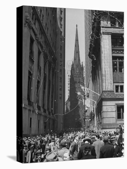 Confetti and Streamers Fly Down from Office Buildings, People Celebrating End of the War in Europe-Andreas Feininger-Premier Image Canvas