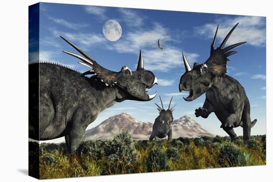 Confrontation Between Male Styracosaurus Dinosaurs-null-Stretched Canvas