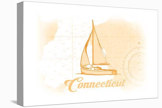 Connecticut - Sailboat - Yellow - Coastal Icon-Lantern Press-Stretched Canvas