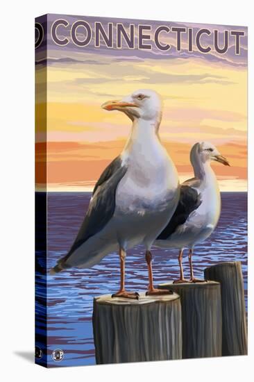 Connecticut - Sea Gulls Scene-Lantern Press-Stretched Canvas