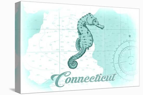 Connecticut - Seahorse - Teal - Coastal Icon-Lantern Press-Stretched Canvas