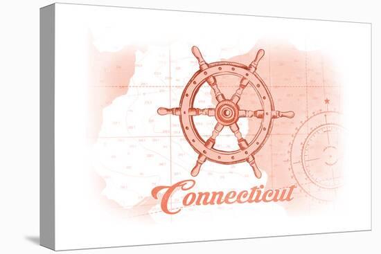 Connecticut - Ship Wheel - Coral - Coastal Icon-Lantern Press-Stretched Canvas