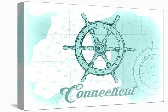 Connecticut - Ship Wheel - Teal - Coastal Icon-Lantern Press-Stretched Canvas