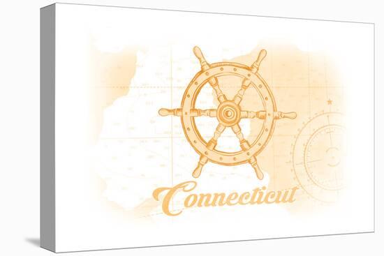 Connecticut - Ship Wheel - Yellow - Coastal Icon-Lantern Press-Stretched Canvas