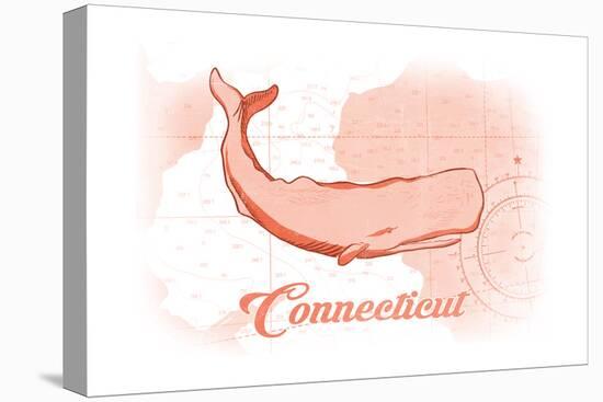 Connecticut - Whale - Coral - Coastal Icon-Lantern Press-Stretched Canvas