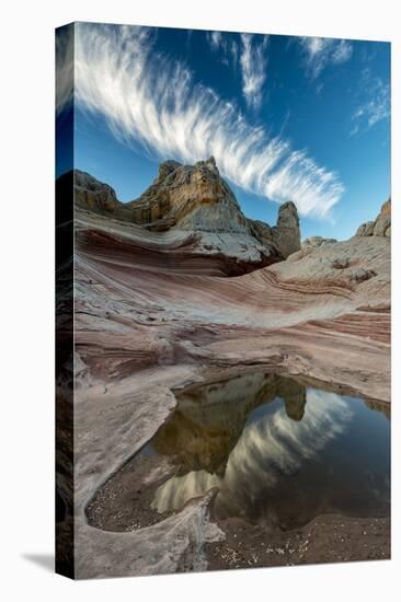 Contrail, Pool Reflection and Sandstone Landscape, Vermillion Cliffs, White Pockets Wilderness, Bur-Howie Garber-Premier Image Canvas