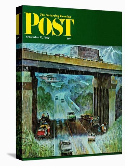 "Convertibles Take Cover in Rain," Saturday Evening Post Cover, September 15, 1962-John Falter-Premier Image Canvas