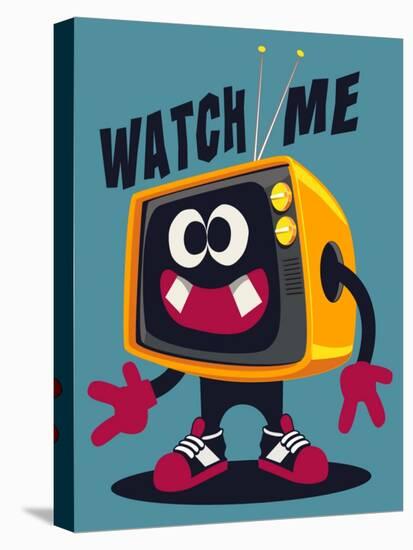 Cool Retro Television Character Vector Design for Tee-braingraph-Stretched Canvas