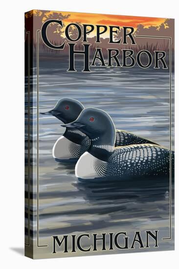 Copper Harbor, Michigan - Loon Family-Lantern Press-Stretched Canvas