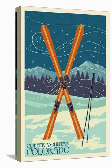 Copper Mountain, Colorado - Crossed Skis-Lantern Press-Stretched Canvas
