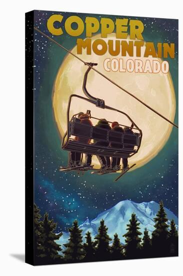 Copper Mountain, Colorado - Ski Lift and Full Moon-Lantern Press-Stretched Canvas