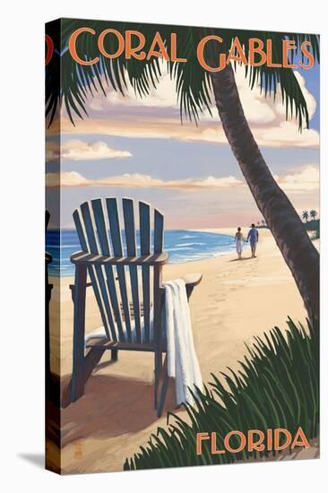 Coral Gables, Florida - Adirondack Chair on the Beach-Lantern Press-Stretched Canvas