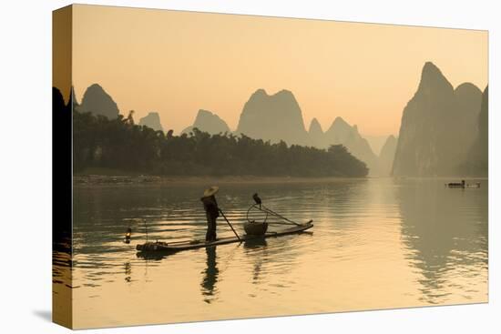 Cormorant Fisherman on Li River at Dawn, Xingping, Yangshuo, Guangxi, China-Ian Trower-Premier Image Canvas