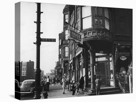 Corner Drugstore and Pedestrian Traffic on W. Oak St. in the Italian Section of Chicago-Gordon Coster-Premier Image Canvas