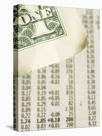 Corner of American Dollar Bill on Newspaper Stock Market Report-null-Premier Image Canvas