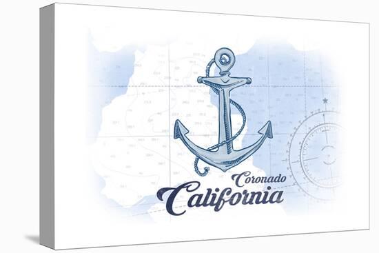 Coronado, California - Anchor - Blue - Coastal Icon-Lantern Press-Stretched Canvas