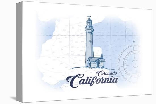 Coronado, California - Lighthouse - Blue - Coastal Icon-Lantern Press-Stretched Canvas