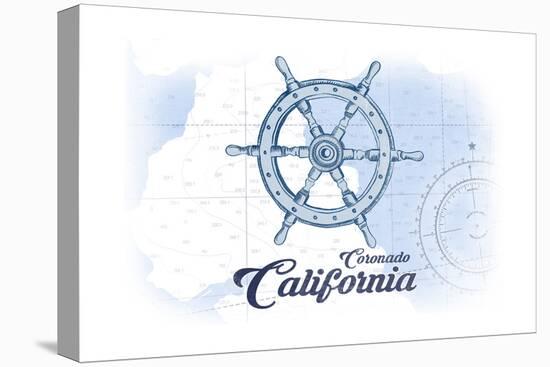 Coronado, California - Ship Wheel - Blue - Coastal Icon-Lantern Press-Stretched Canvas