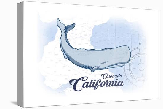 Coronado, California - Whale - Blue - Coastal Icon-Lantern Press-Stretched Canvas