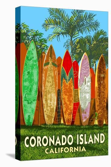Coronado Island, California - Surfboard Fence-Lantern Press-Stretched Canvas
