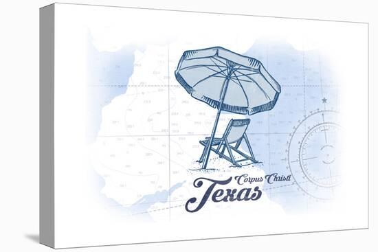 Corpus Christi, Texas - Beach Chair and Umbrella - Blue - Coastal Icon-Lantern Press-Stretched Canvas