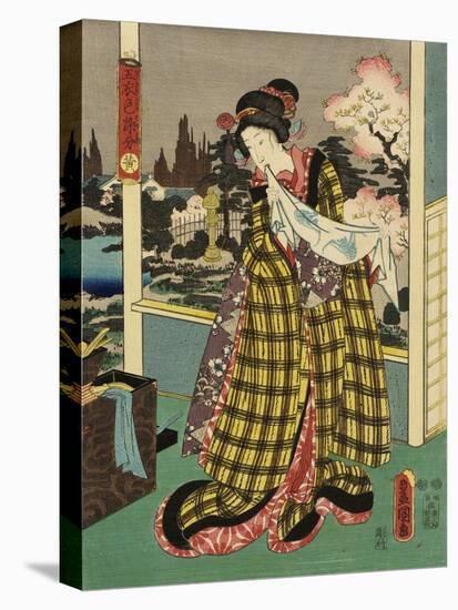Costumes in Five Different Colors - Yellow (Ki)-Utagawa Kunisada (Toyokuni III)-Stretched Canvas