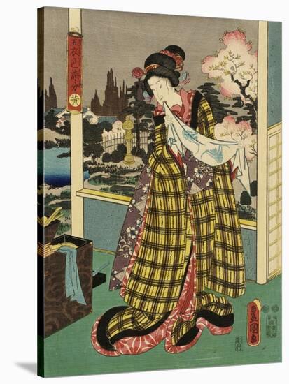 Costumes in Five Different Colors - Yellow (Ki)-Utagawa Kunisada (Toyokuni III)-Stretched Canvas