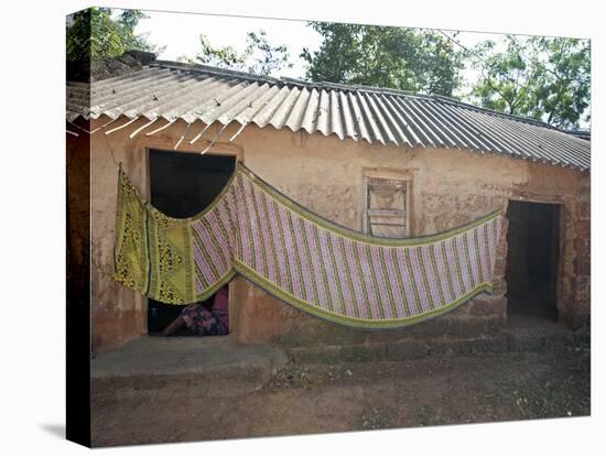 Cotton Sari Being Hung Out to Dry across Village House Wall, Rural Orissa, India, Asia-Annie Owen-Premier Image Canvas