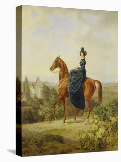 Countess Caroline Waldbott Von Bassenheim on Horseback in Front of Castle Leutstetten-Albrecht Adam-Premier Image Canvas