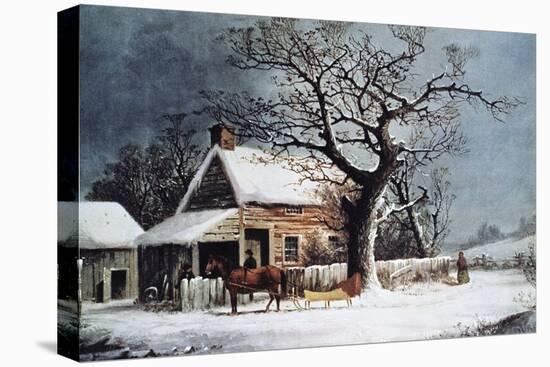 Country Cabin in an American Winter Scene-Currier & Ives-Premier Image Canvas