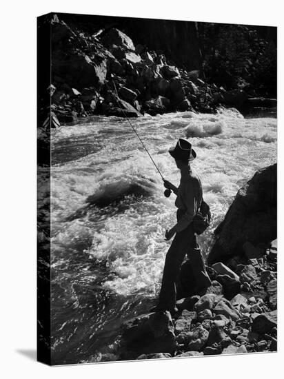 Country Dr. Ernest Ceriani Casting into Colorado River to Catch a Few Trout-W^ Eugene Smith-Premier Image Canvas