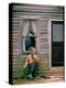 Country Musician, Fred Price, Sitting Outdoors in Front of Old House Playing the Fiddle-Michael Mauney-Premier Image Canvas