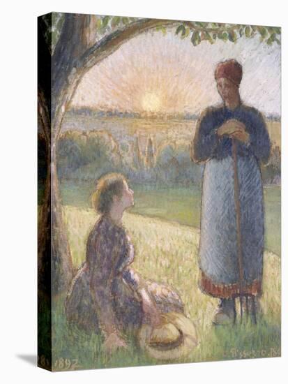 Country Women Chatting, Sunset, Eragny-Camille Pissarro-Premier Image Canvas