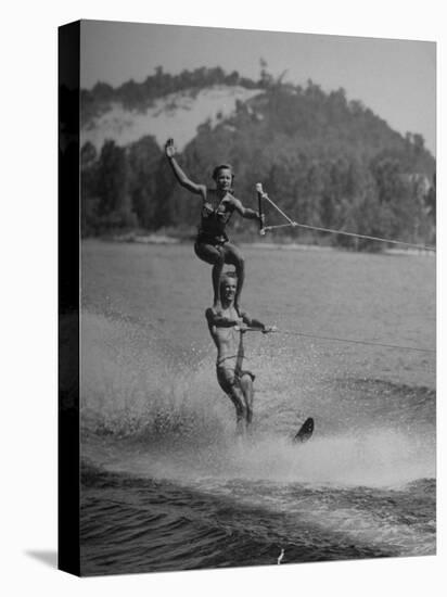 Couple Competing in the National Water Skiing Championship Tournament-null-Premier Image Canvas