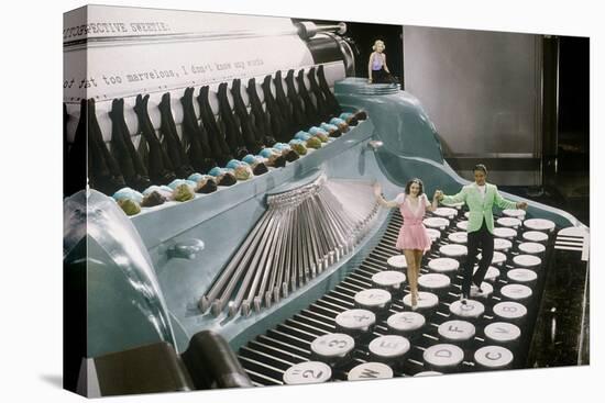 Couple Dancing on the Key of a Giant Typewriter, Keys are Leg of Dancers, Musical-null-Stretched Canvas