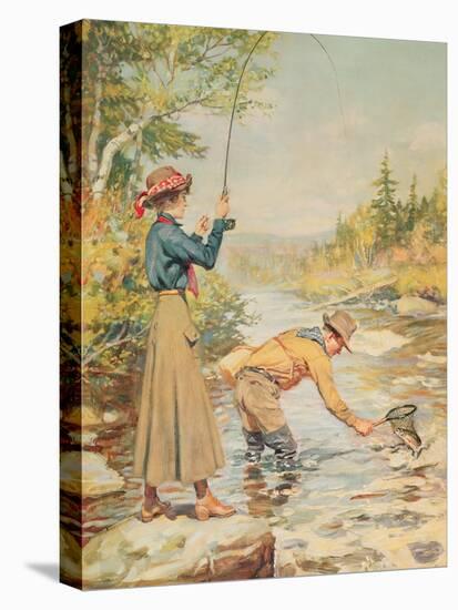 Couple Fishing on a River-null-Premier Image Canvas