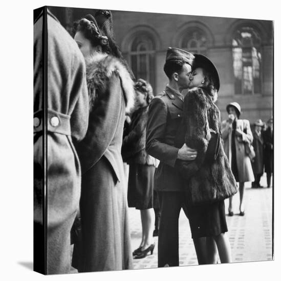 Couple in Penn Station Sharing Farewell Kiss Before He Ships Off to War During WWII-Alfred Eisenstaedt-Premier Image Canvas