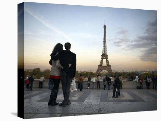 Couple Look Towards the Eiffel Tower, Paris, France, Europe-Andrew Mcconnell-Premier Image Canvas