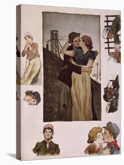 Couple of Workers Kissing, Illustration for Works of Emile Zola-null-Premier Image Canvas