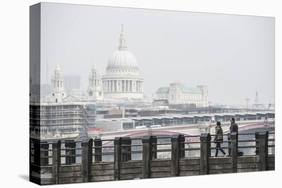 Couple on a Pier Overlooking St. Paul's Cathedral on the Banks of the River Thames, London, England-Matthew Williams-Ellis-Premier Image Canvas