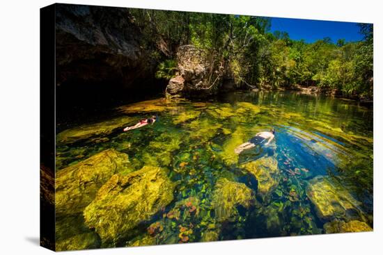Couple Snorkels in the Cenotes of Chiken-Ha, Tulum, Mexico, North America-Laura Grier-Premier Image Canvas