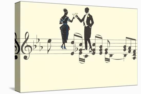 Couple Toasting on Musical Staff-null-Stretched Canvas