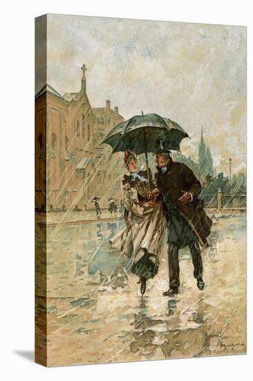 Couple Walking in the Rain on an English City Street, 1800s-null-Premier Image Canvas