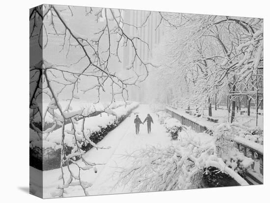 Couple Walking Through Park in Snow-Bettmann-Premier Image Canvas