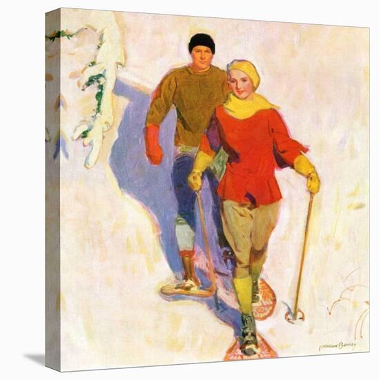 "Couple Wearing Snowshoes,"February 1, 1930-McClelland Barclay-Premier Image Canvas